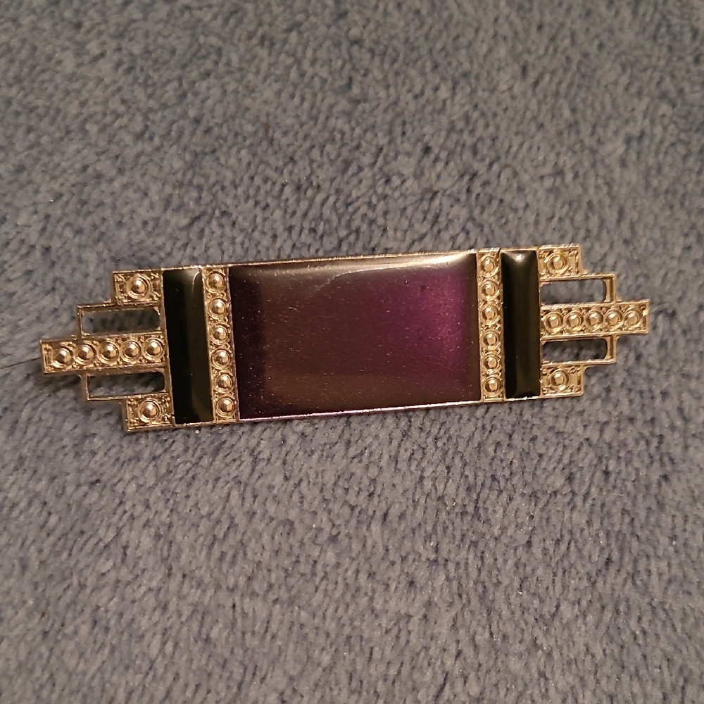 2/$22 Art Deco Purple Enamel and Silvertone Brooch